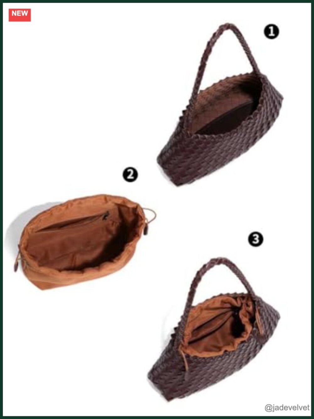 Suede Woven Hobo Bag Faux Leather Shoulder Tote Purse Trendy - Picture 5 of 6